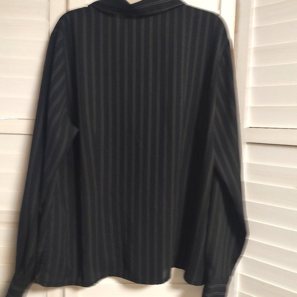 Covington Silky Black with white stripes Button-down Long Sleeve Blouse- X-Large - Picture 3 of 4
